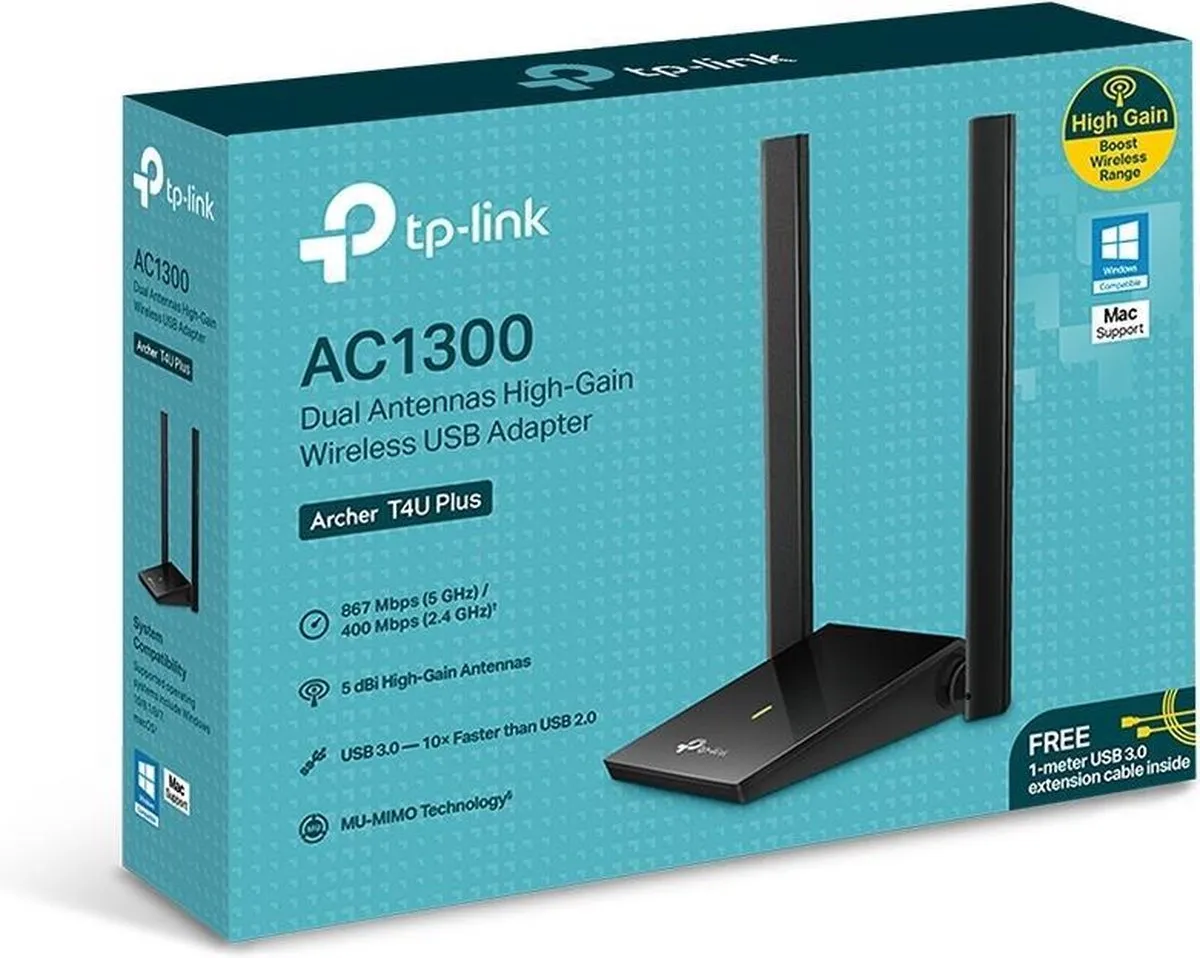 TP-Link Archer T4U Plus AC1300 USB-adapter - Zwart