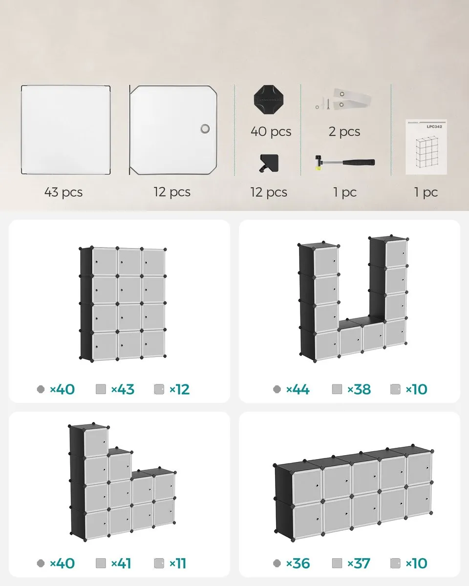 Songmics LPC34HV1 Kledingkast met Schoenenrek - 12 Kubussen - Zwart-wit