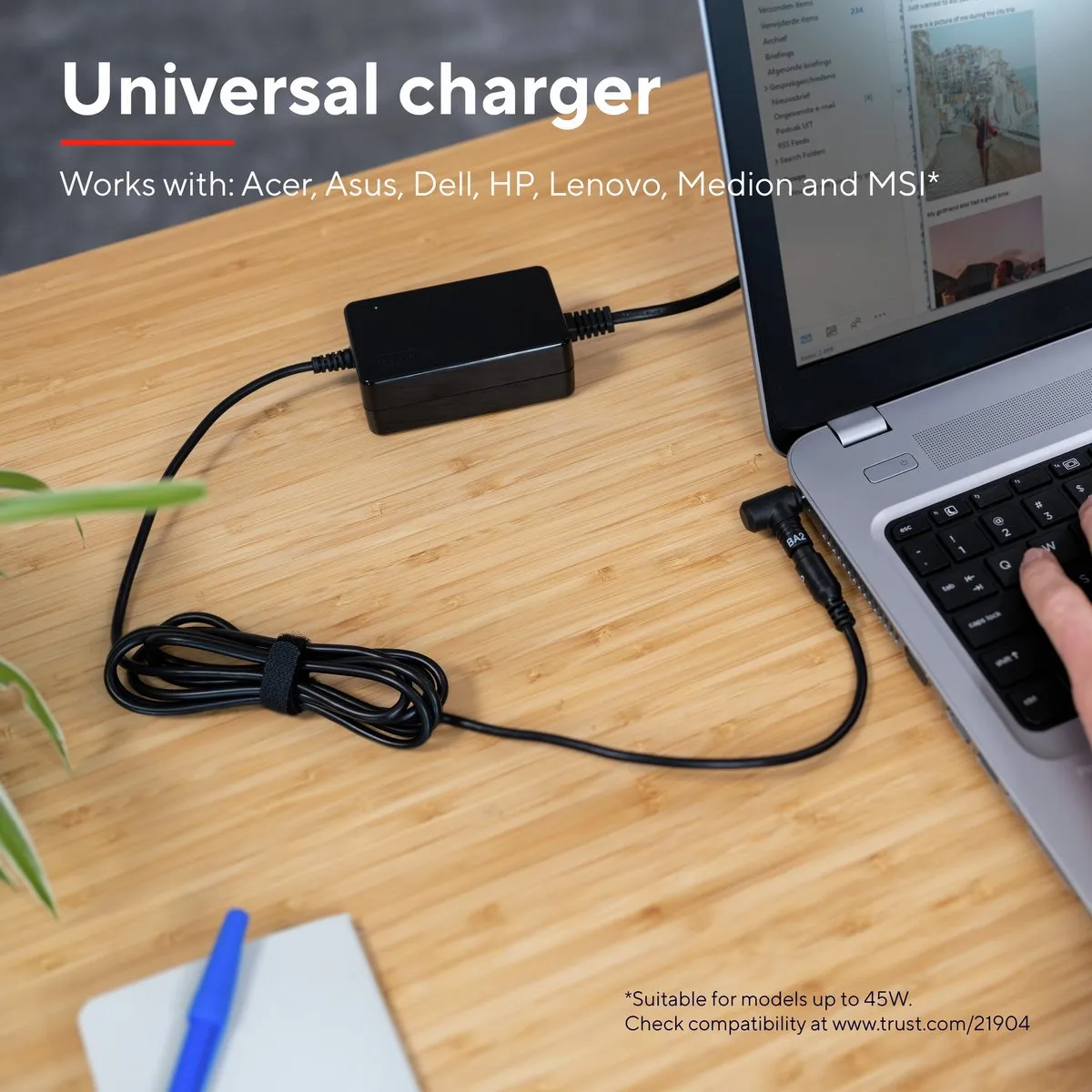 Trust Primo 45W 21904 Laptop Lader - 19V - Zwart