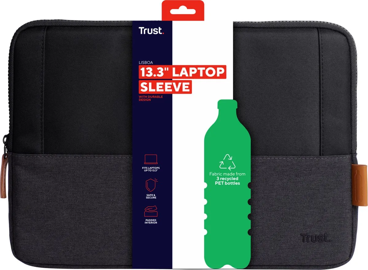 Trust Lisboa Laptophoes 13.3" - Gerecycled - Zwart