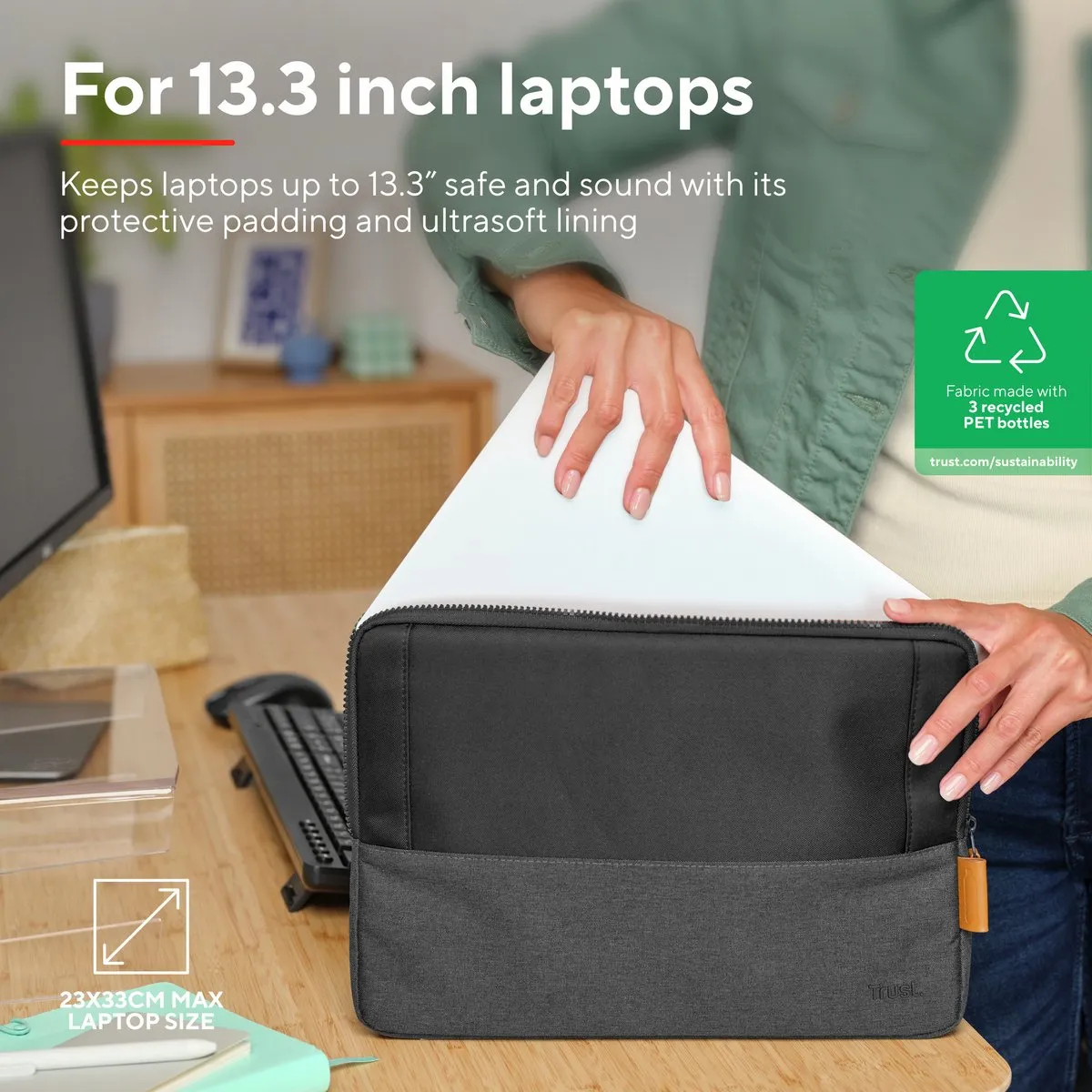 Trust Lisboa Laptophoes 13.3" - Gerecycled - Zwart