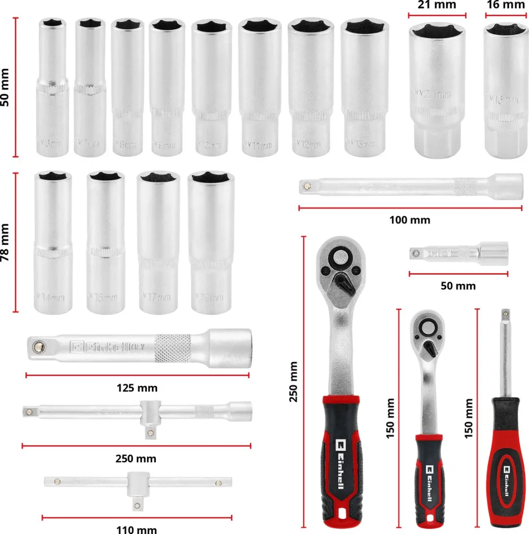 Einhell E-Case 92-delige Gereedschapskoffer - Rood/Zwart