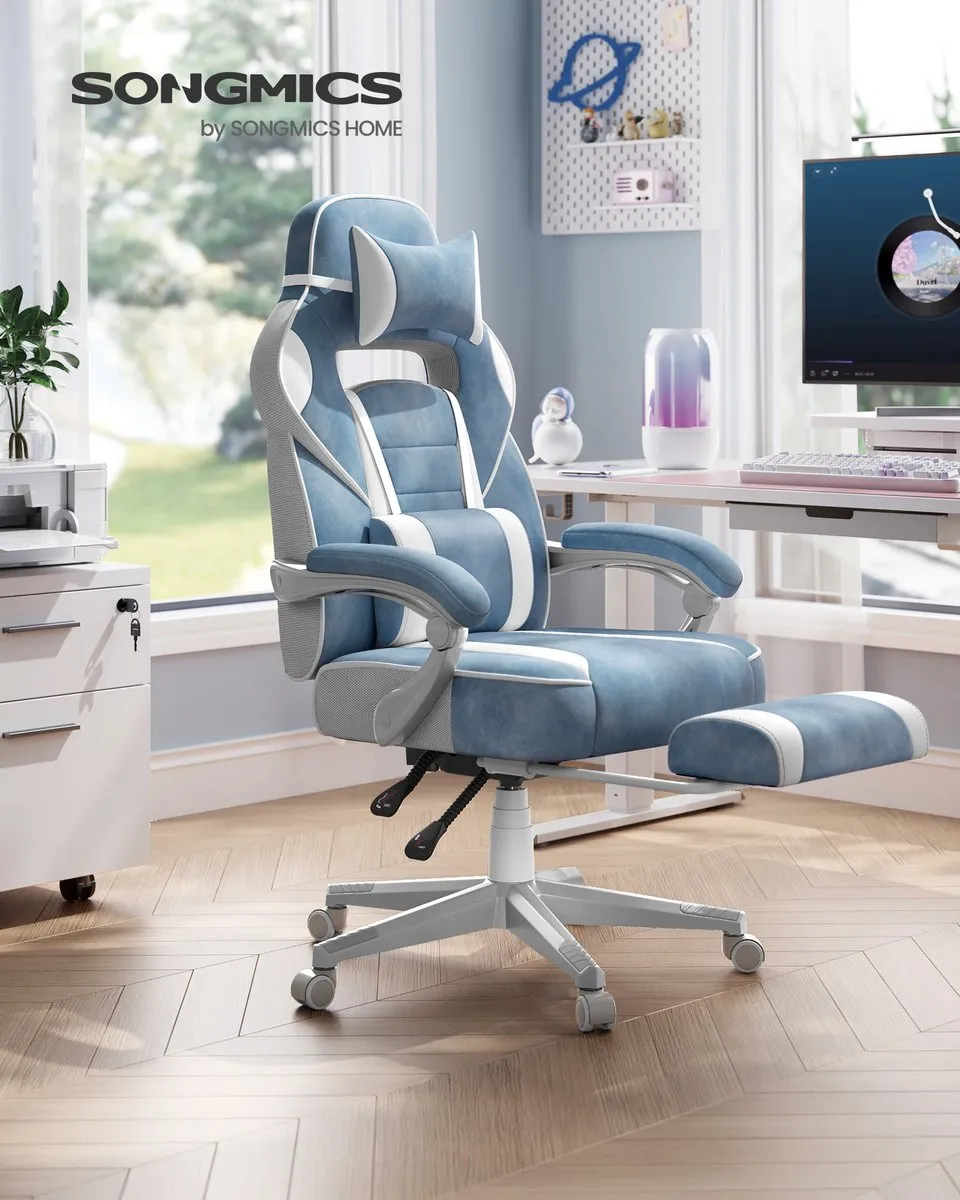 Songmics OBG073Q01V1 Ergonomische Gamingstoel - Zeeblauw-crèmewit