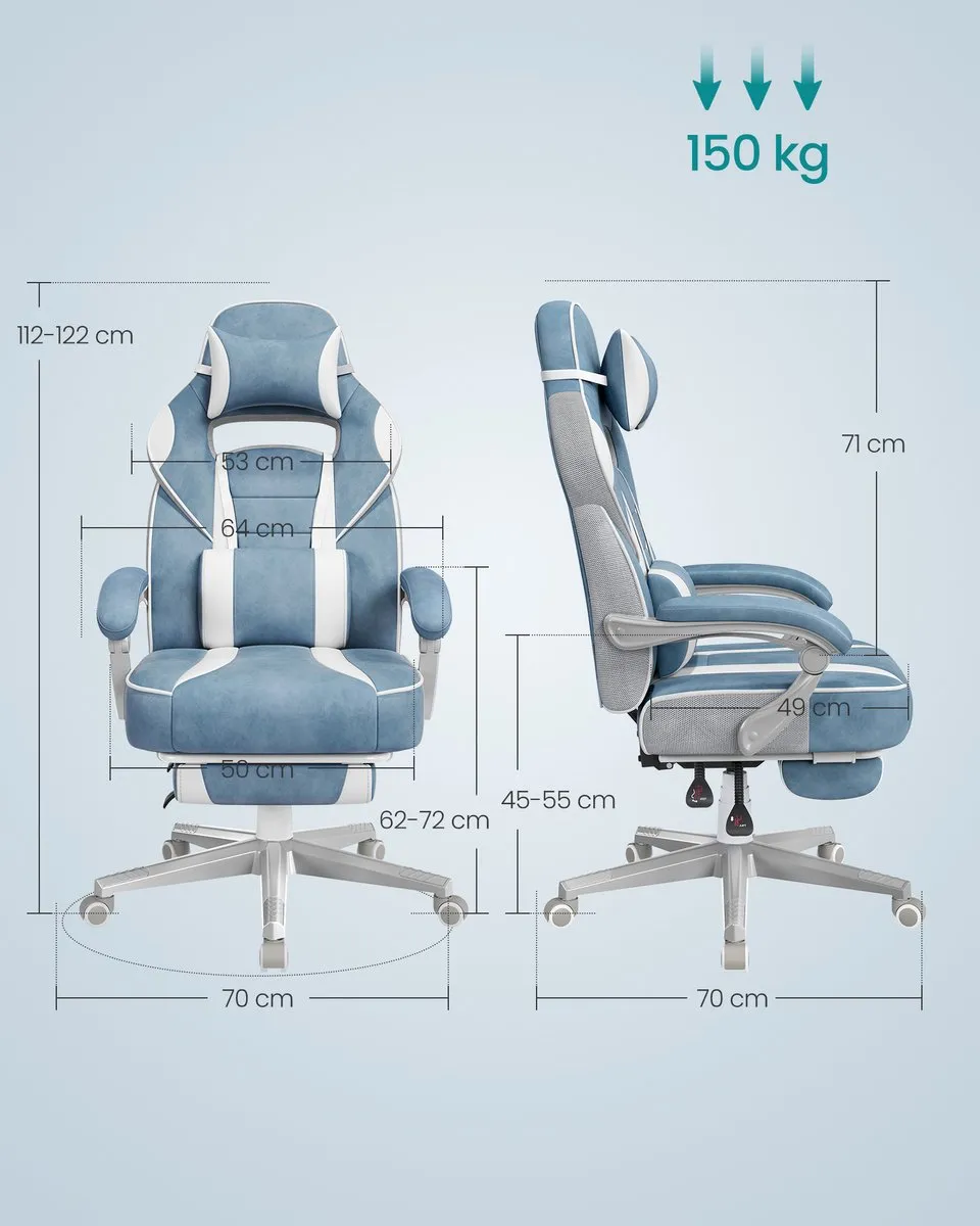 Songmics OBG073Q01V1 Ergonomische Gamingstoel - Zeeblauw-crèmewit - afbeelding 6 van 6