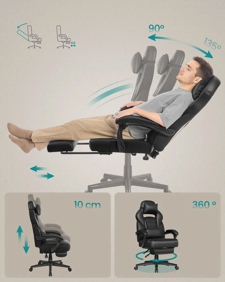 Songmics OBG073BH13 Ergonomische Bureaustoel - Hoogteverstelbaar - Zwart
