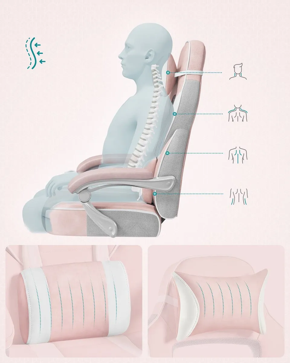 Songmics OBG073P01V1 Ergonomische Bureaustoel - Pastelroze-crèmewit