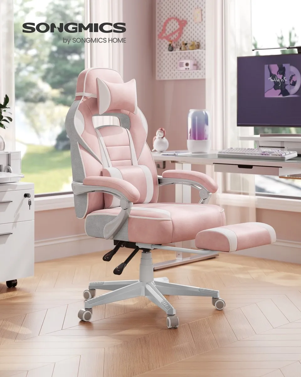 Songmics OBG073P01V1 Ergonomische Bureaustoel - Pastelroze-crèmewit
