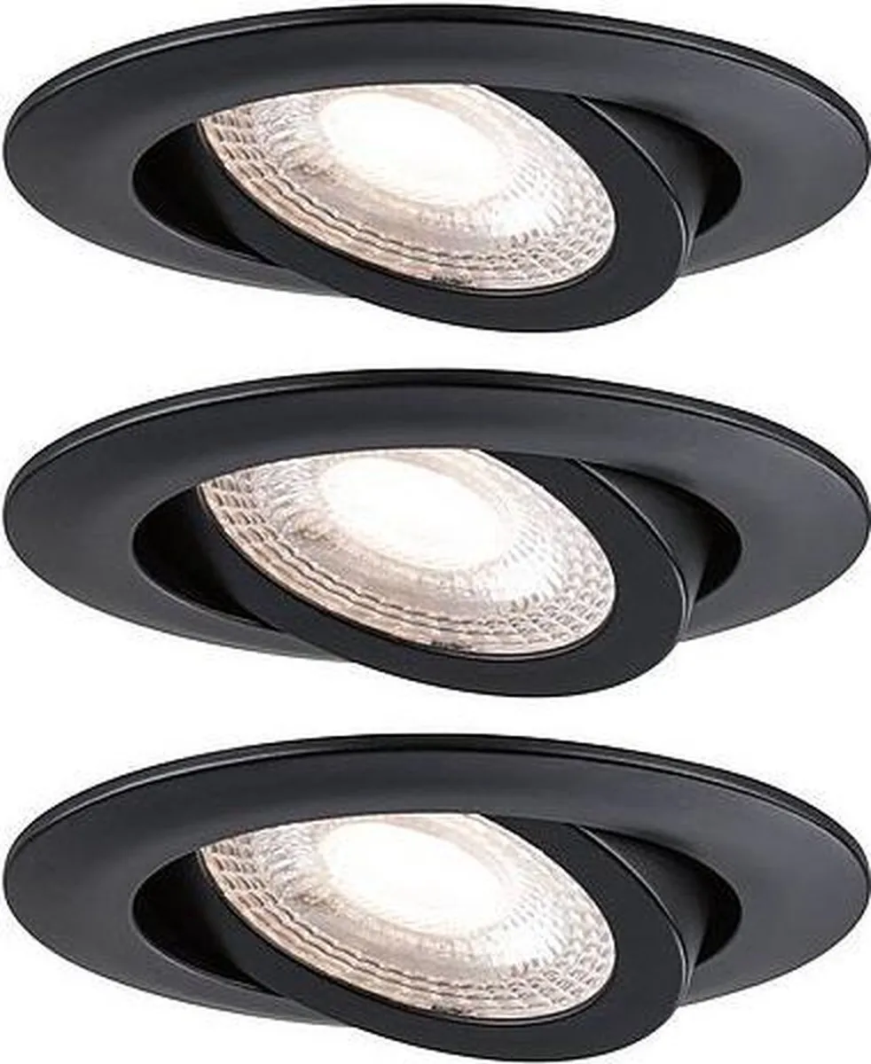 Paulmann Inbouwspots Set 3 Stuks - Ø8.2cm - Mat Zwart