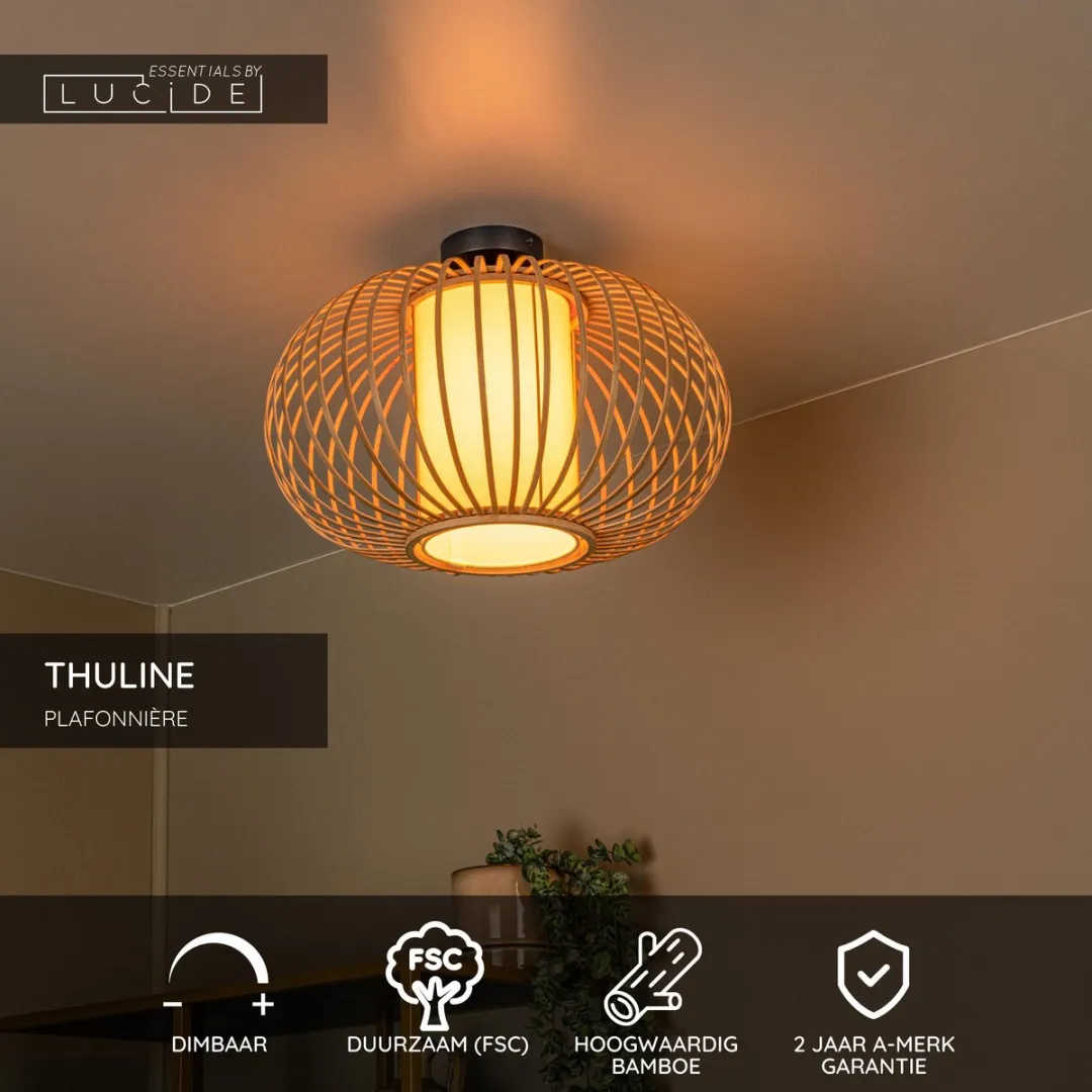 Lucide Thuline Plafondlamp Ø45cm - 1xE27 - Lichte houtlook