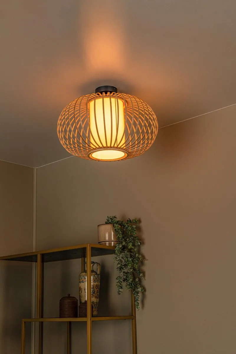Lucide Thuline Plafondlamp Ø45cm - 1xE27 - Lichte houtlook