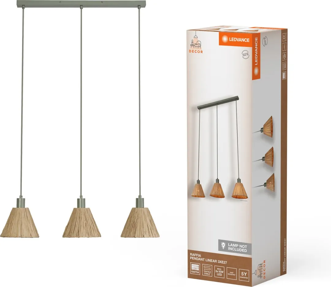 LEDVANCE Decor Raffia Linear Hanglamp - 3xE27 - 845mm - Groen