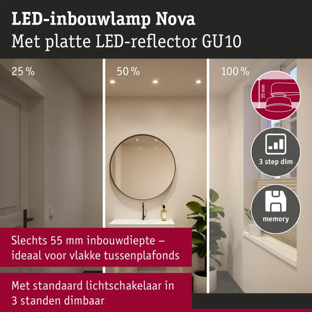 Paulmann LED-inbouwlamp Nova GU10 3x4,9W 550lm 2700K - Wit mat