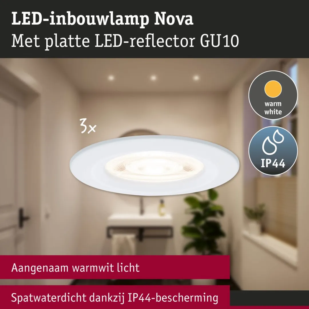 Paulmann LED-inbouwlamp Nova GU10 3x4,9W 550lm 2700K - Wit mat - afbeelding 6 van 6