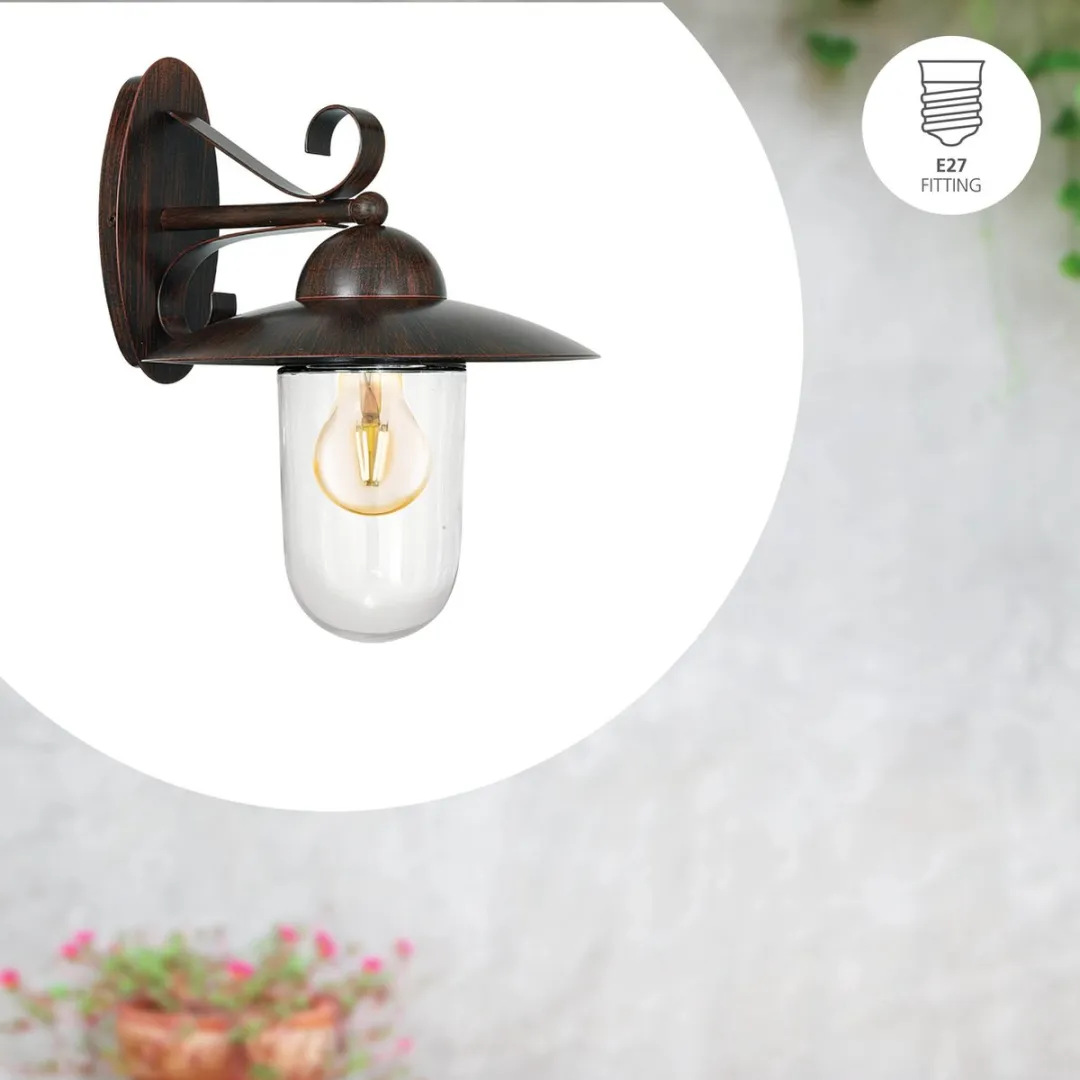Eglo Milton Wandlamp Buiten E27 - 31cm Antiek Bruin