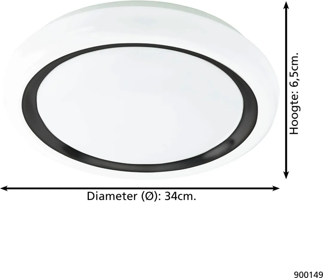 Eglo Capasso Plafondlamp LED - 34cm - Zwart/Wit