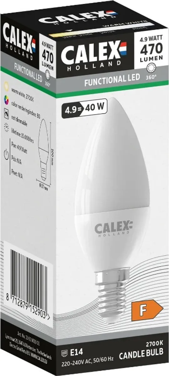 Calex E14 LED Kaarslamp 4.9W 470Lm Mat - afbeelding 2 van 6