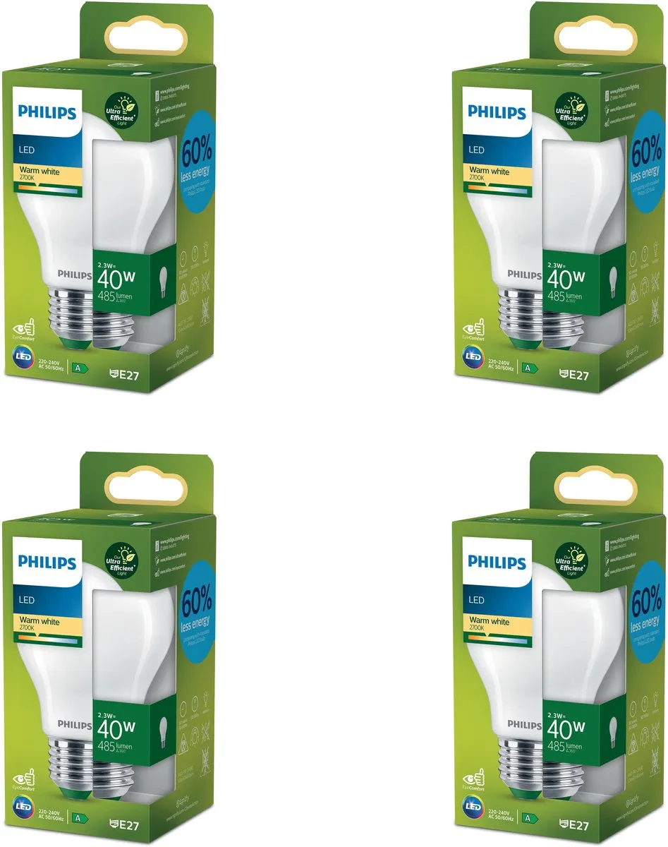Philips LED E27 Ultra Efficient Mat 2.3W Warmwit
