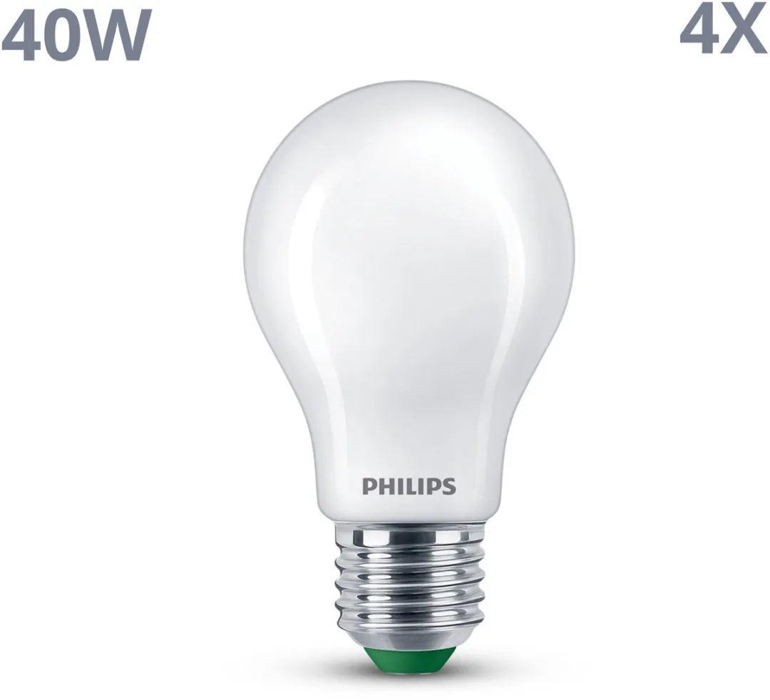 Philips LED E27 Ultra Efficient Mat 2.3W Warmwit - 4 Stuks