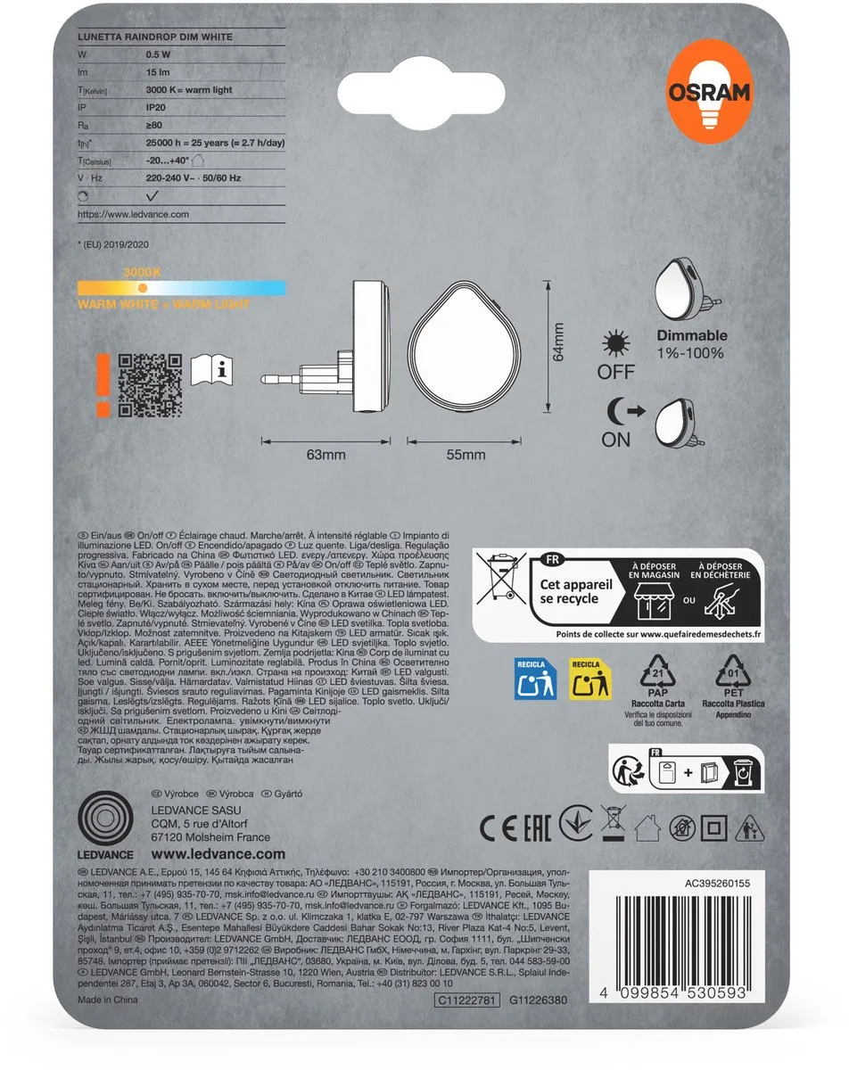 Osram Lunetta Raindrop Nachtlampje - 15lm Warmwit 3000K - afbeelding 6 van 6