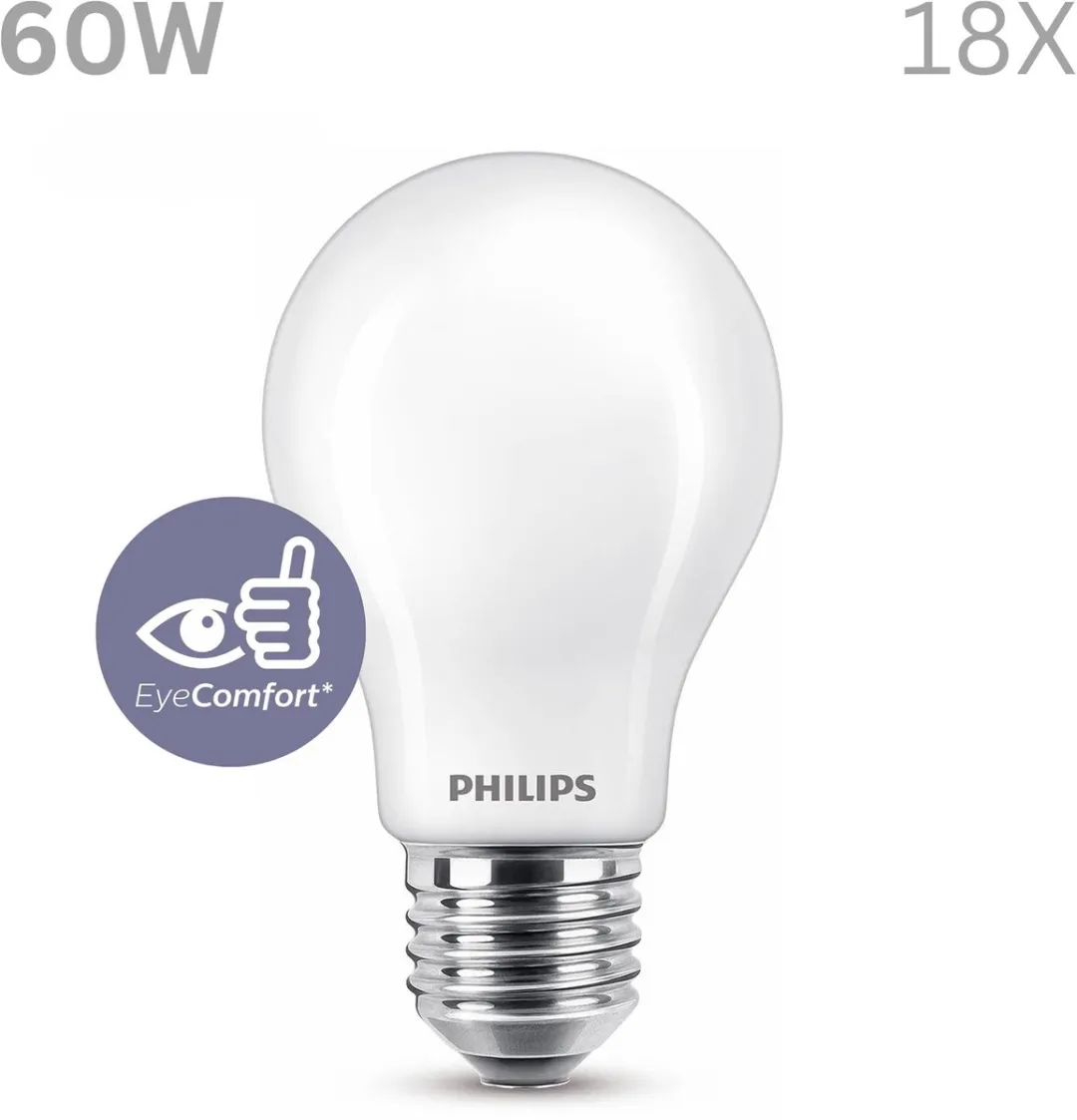 Philips LED E27 Standaardlamp 5.9W Warmwit - 18 Stuks