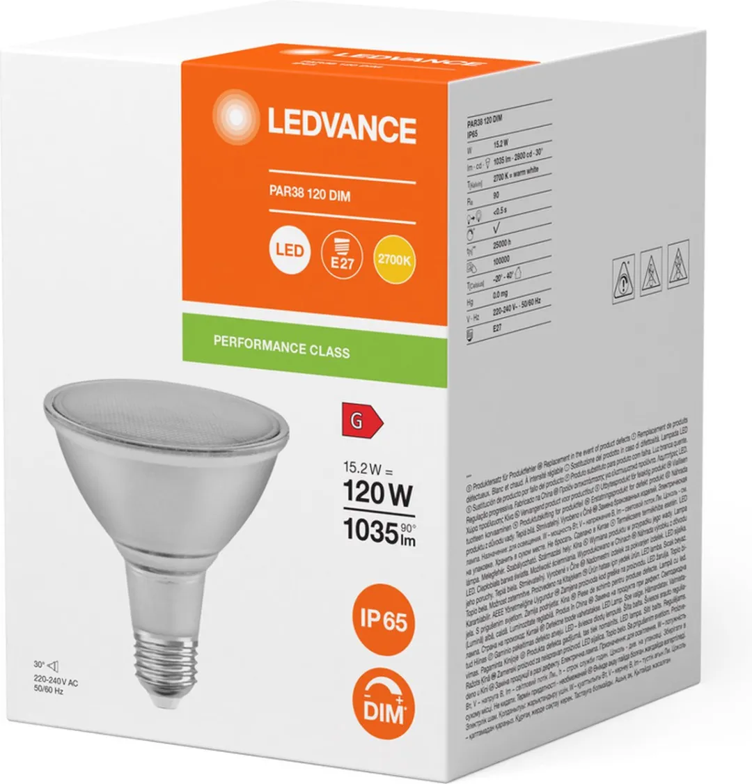 LEDVANCE PAR38 E27 LED Spot 15.2W 2700K - Dimbaar