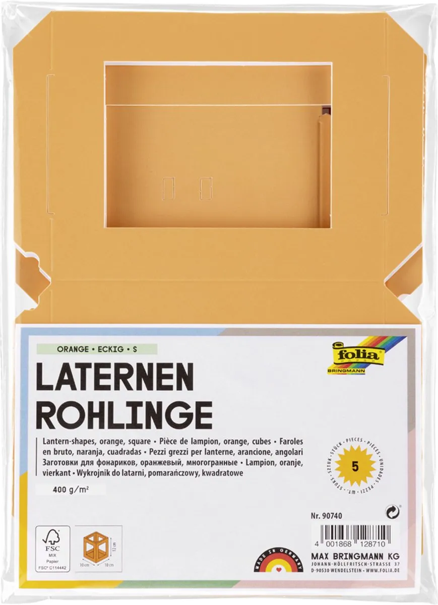 Folia Oranje Lampionmal 135x135x180mm - 5 Stuks
