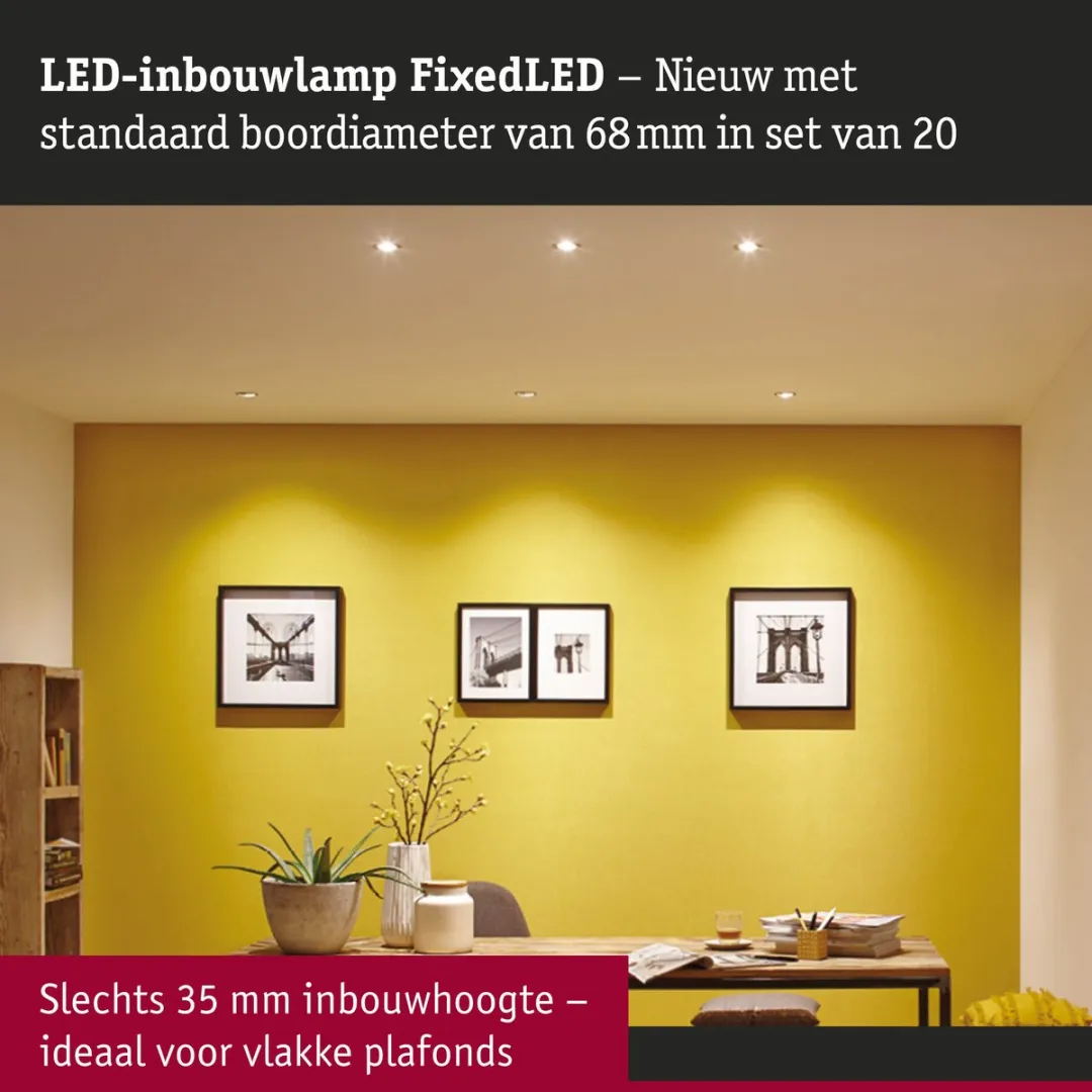 Paulmann FixedLED Inbouwlamp Set 20x 4,8W 460lm 3000K - Wit - afbeelding 5 van 6