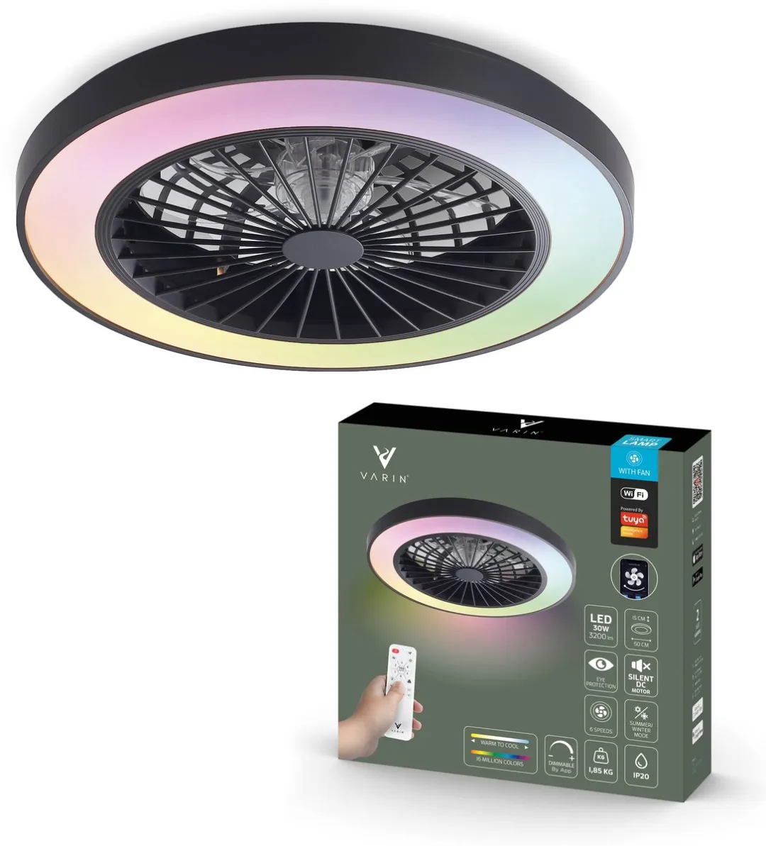 Varin Plafondventilator met LED 30W RGBW Ø50cm