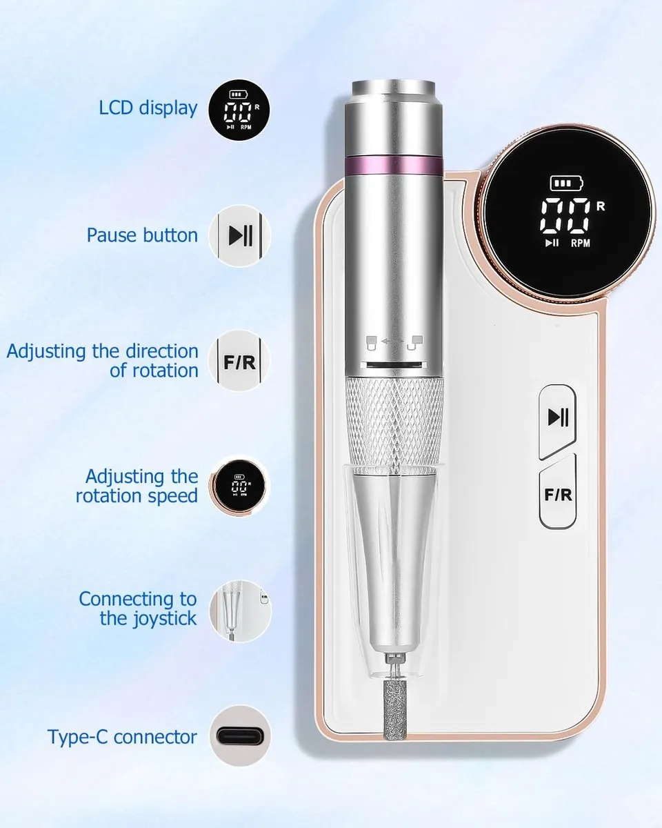 ECTEATOY Elektrische Nagelboor 35.000 RPM - Draadloos - Roze/Wit/Zilver