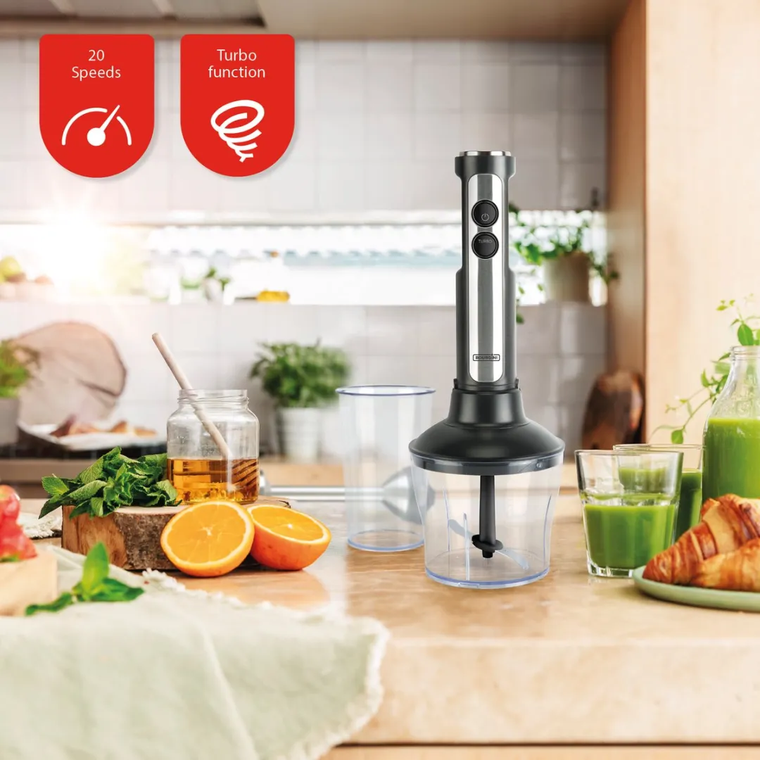 Bourgini Staafmixer Set 1500W RVS - 4-delig met 2 Meal Prep Bakjes