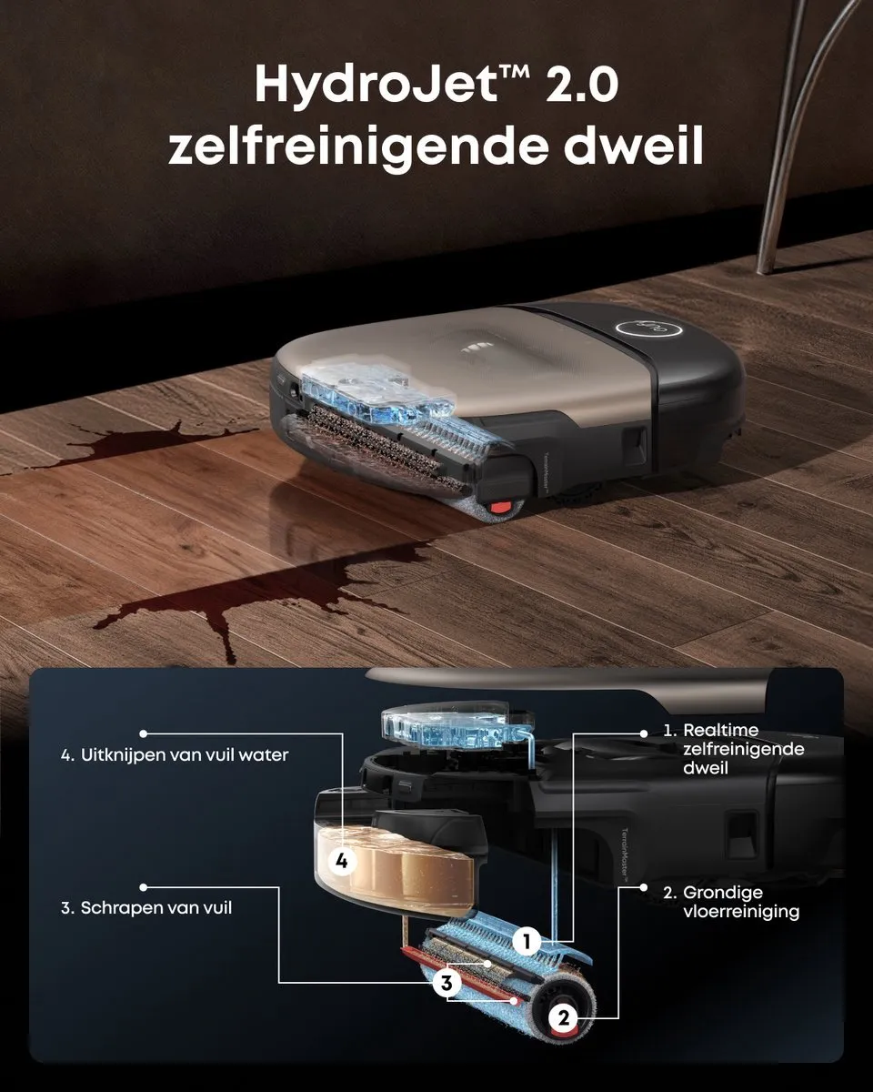 Eufy HydroJet S2 Dweilrobot - 30kPa Zuigkracht - 12-in-1 Station - Zwart