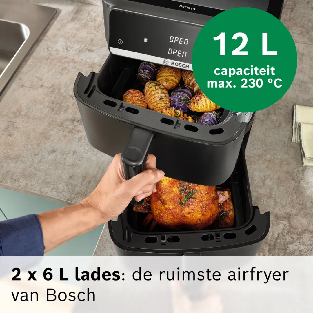 Bosch MAFD661B0 XXL Airfryer - Dubbele Mand 12L - 2800W - Zwart - afbeelding 6 van 6