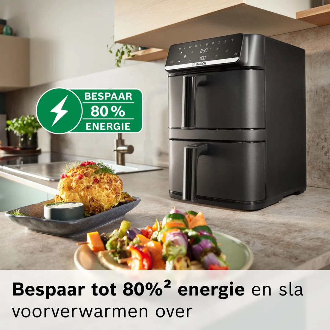 Bosch MAFD661B0 XXL Airfryer - Dubbele Mand 12L - 2800W - Zwart