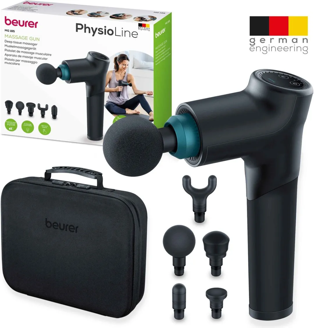 Beurer MG 185 Massagepistool - 5 Koppen - 9 Intensiteiten - Zwart/Aqua