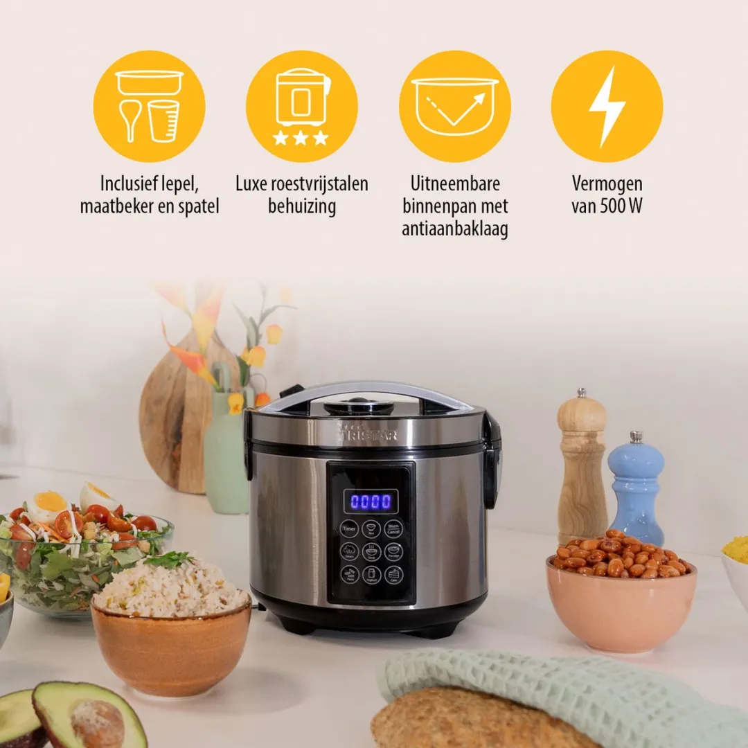 Tristar RK-6132 Rijstkoker Multicooker 1,5L - 12 Programma's - RVS - afbeelding 6 van 6