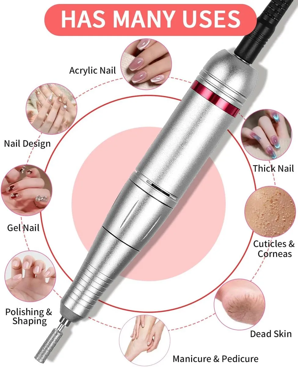 ECTEATOY 6-in-1 Nagelboor - 45.000 RPM - Zilver/Zwart