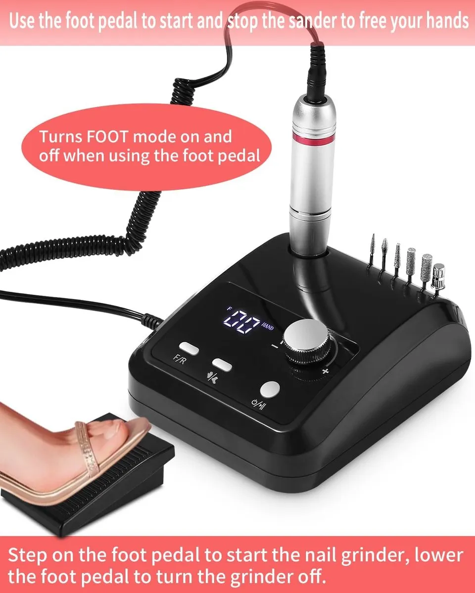 ECTEATOY 6-in-1 Nagelboor - 45.000 RPM - Zilver/Zwart