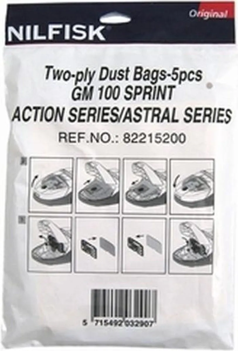Nilfisk Stofzakken GM100 5 Stuks - o.a. Action/Astral/Sprint
