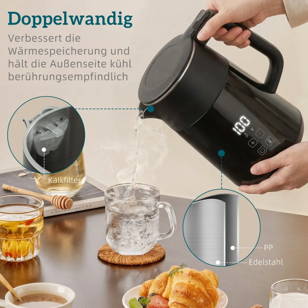ECTEATOY Elektrische Waterkoker 1.7L - Zwart