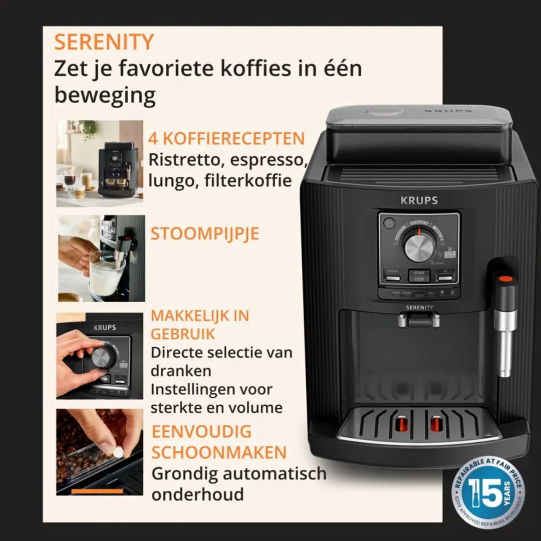 Krups Serenity EA4008 Volautomatische Espressomachine - Zwart