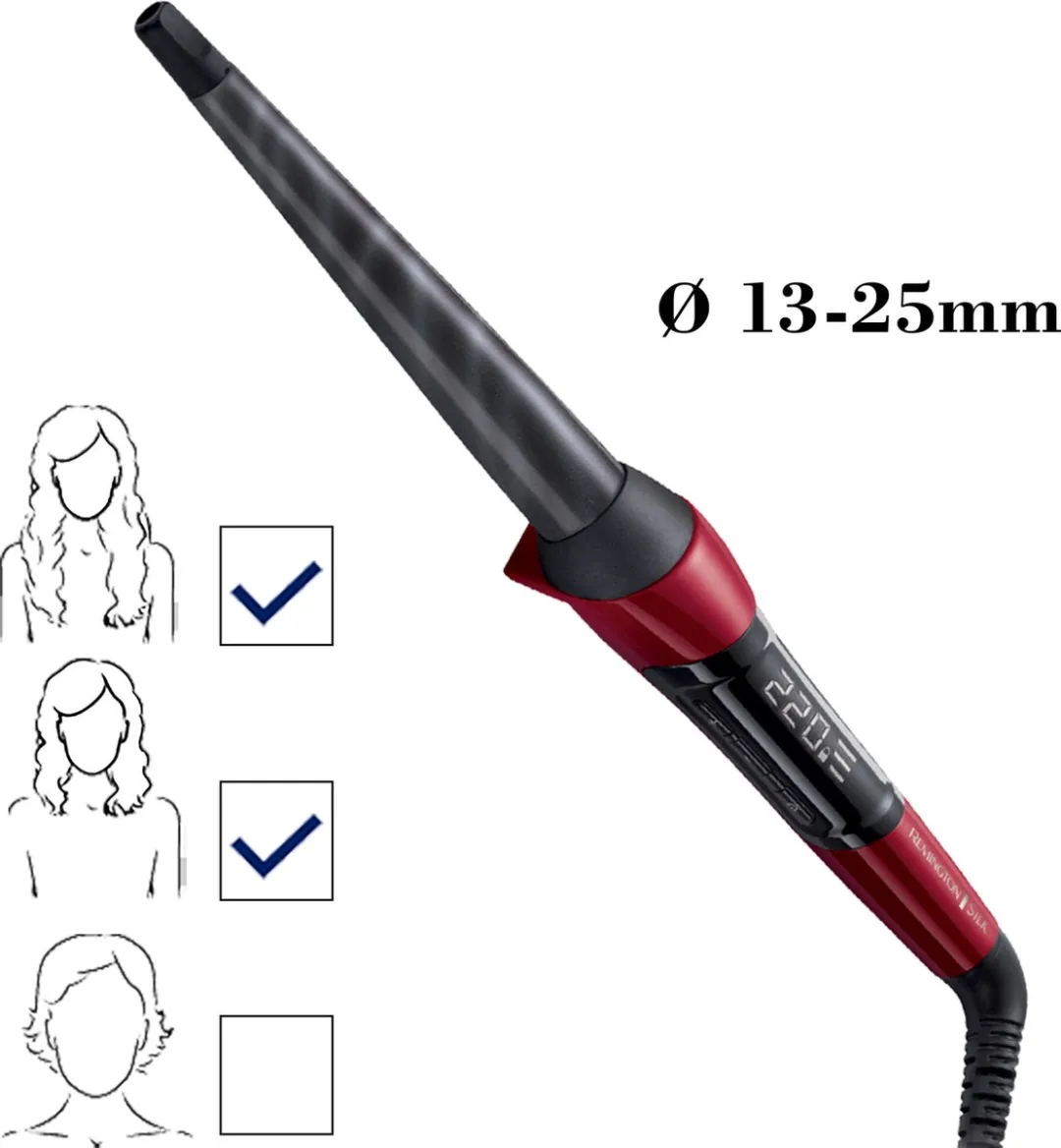 Remington CI96W1 Silk Curling Wand - 1,1-3cm - Rood