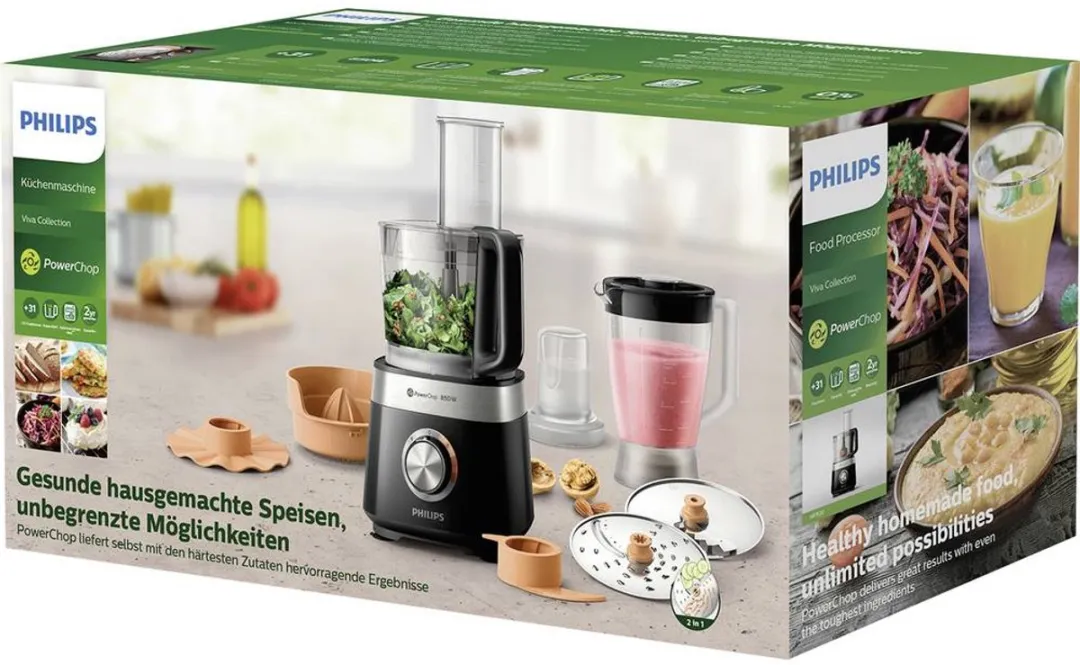 Philips Viva HR7530 Foodprocessor 850W - 3 Snelheden - Zwart/RVS