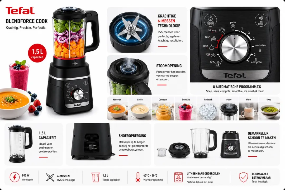 Tefal Blendforce Cook Blender 1.5L - 1000W - Zwart