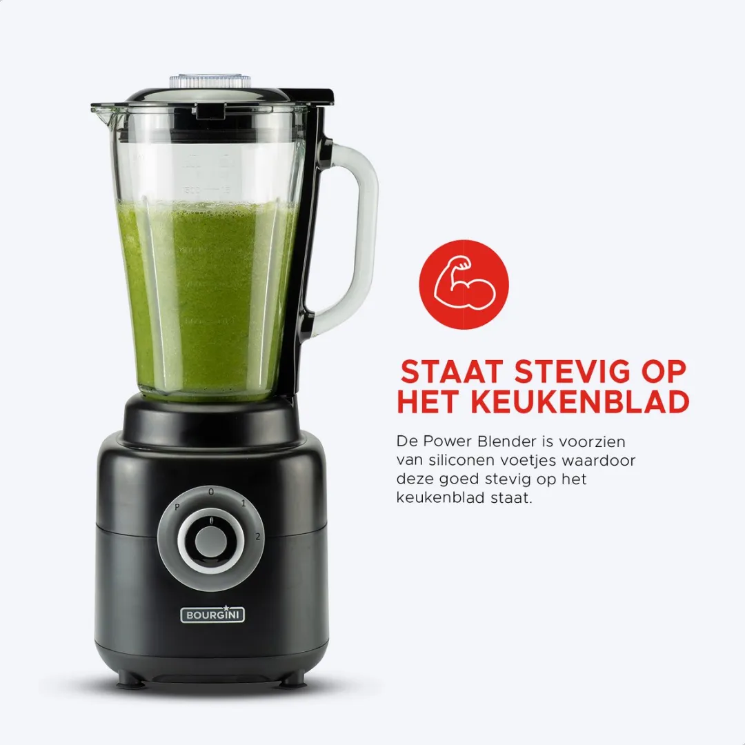 Bourgini Power Blender 1.75L - 1000W - 2 Meal Prep Bakjes - Zwart