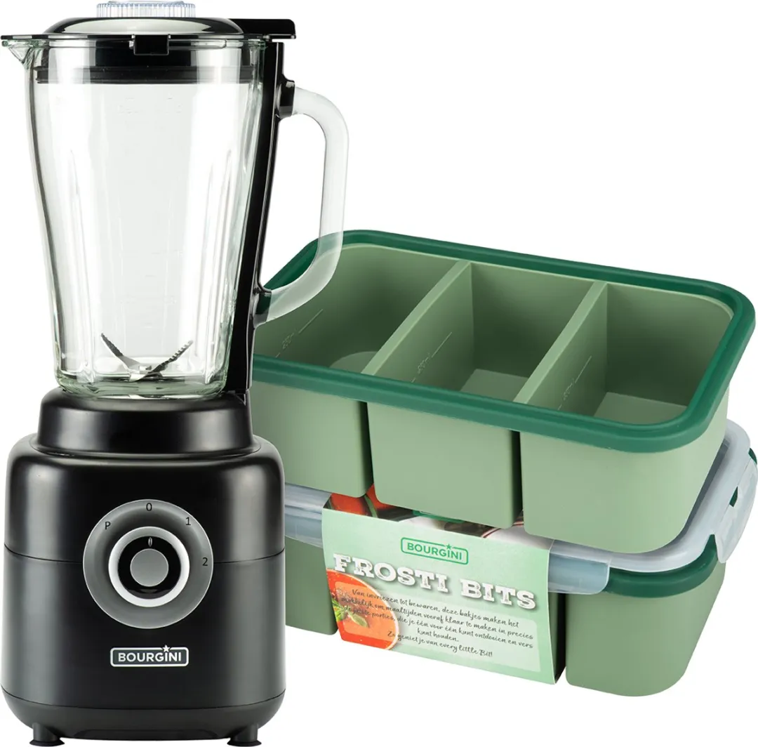 Bourgini Power Blender 1.75L - 1000W - 2 Meal Prep Bakjes - Zwart
