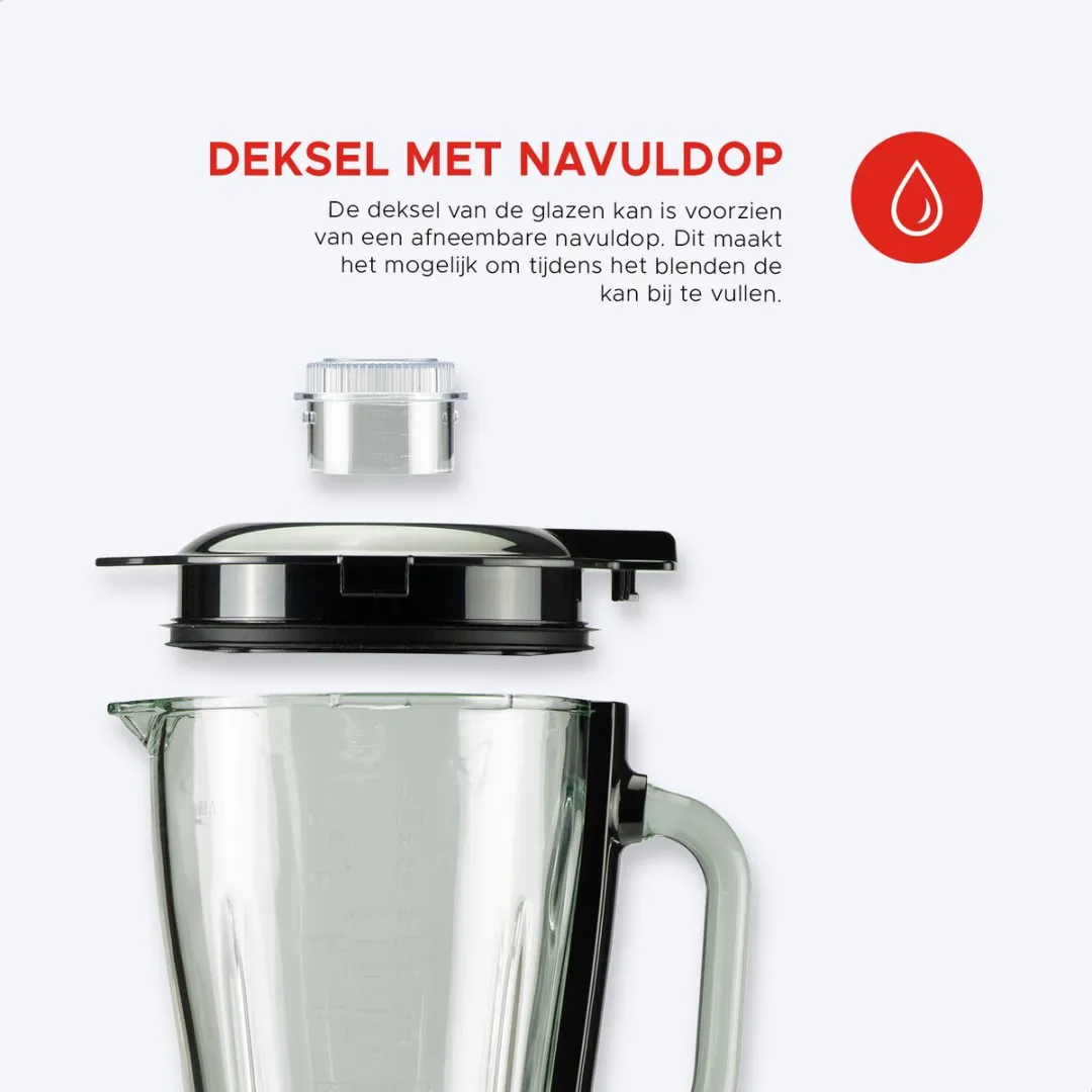 Bourgini Power Blender 1.75L - 1000W - 2 Meal Prep Bakjes - Zwart