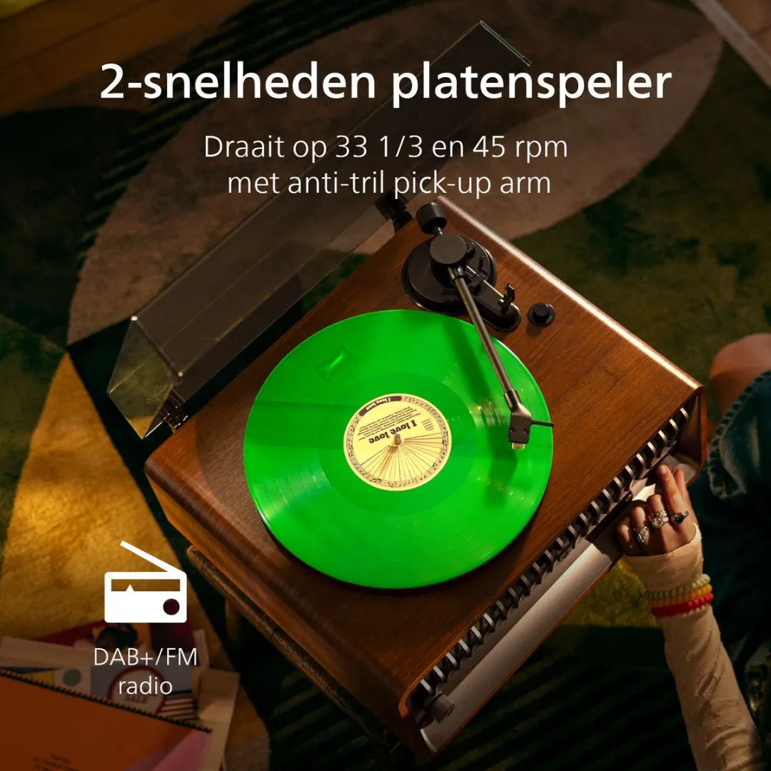 Philips Century Range Tina TAV9000D Platenspeler - DAB+/FM/BT - 240W - Bruin/Zwart - afbeelding 6 van 6