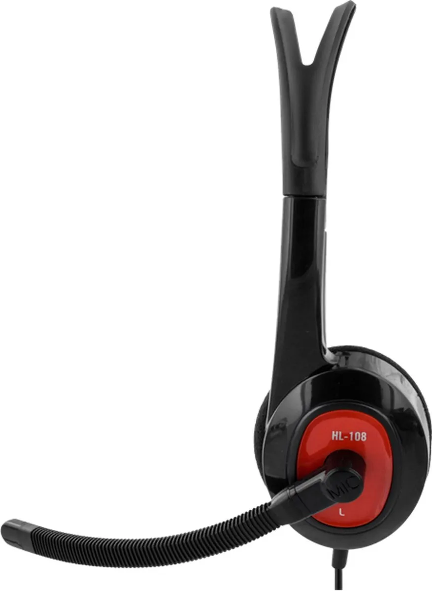 Deltaco HL-108 On-Ear Headset - Zwart/Rood - afbeelding 3 van 6