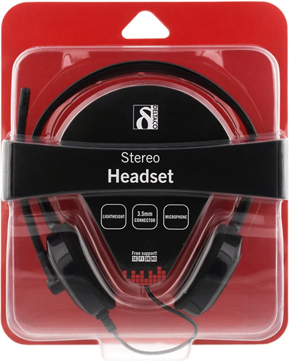 Deltaco HL-108 On-Ear Headset - Zwart/Rood - afbeelding 6 van 6