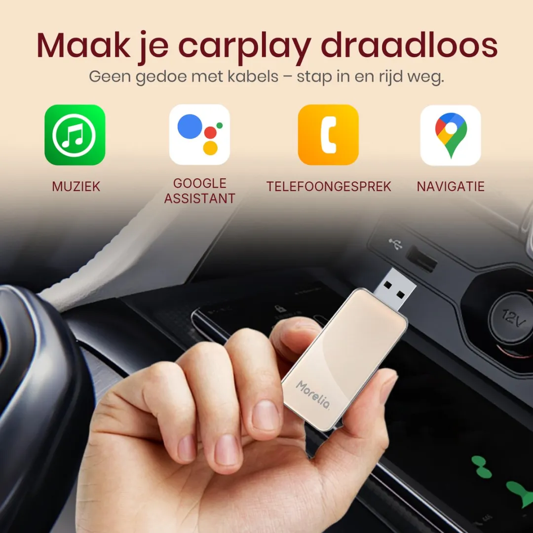 Morelia Draadloze CarPlay Dongle - Apple Beige